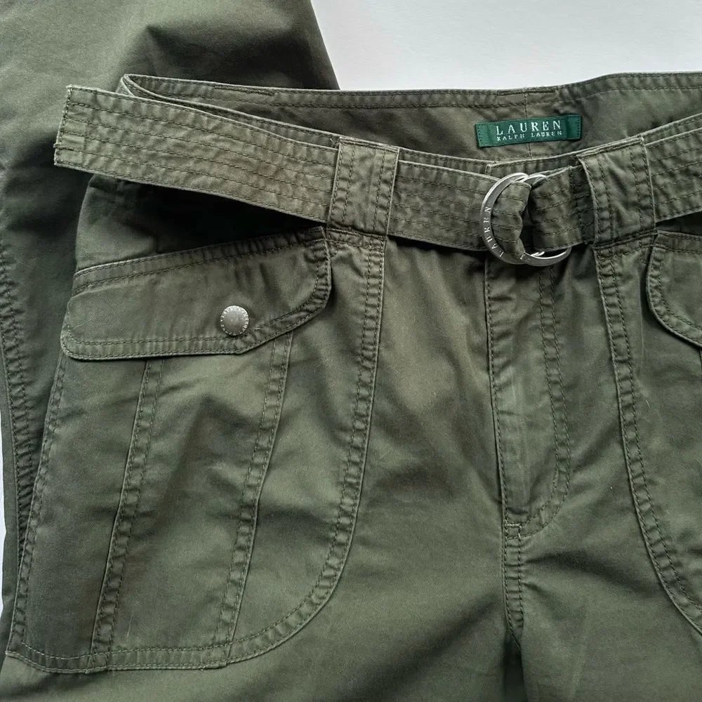 Lauren Ralph Lauren Green Khaki Belted Safari Style Cropped Trousers Capri 10